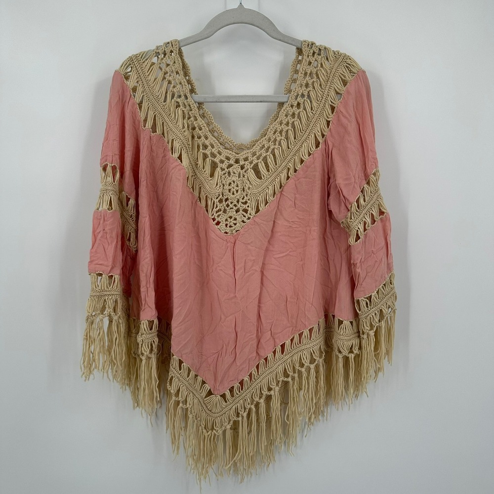 Umgee Womens Boho Peasant Top Size XL Crochet Southwestern Whimsical Hippie